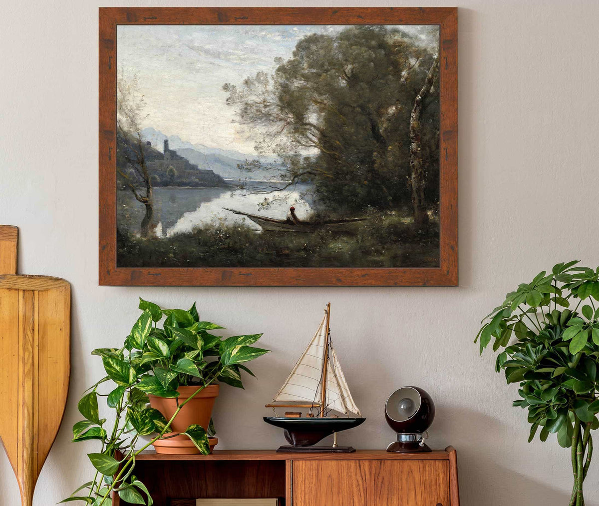 The Moored Boatman Souvenir Of An Italian Lake by Jean Baptiste Camille Corot