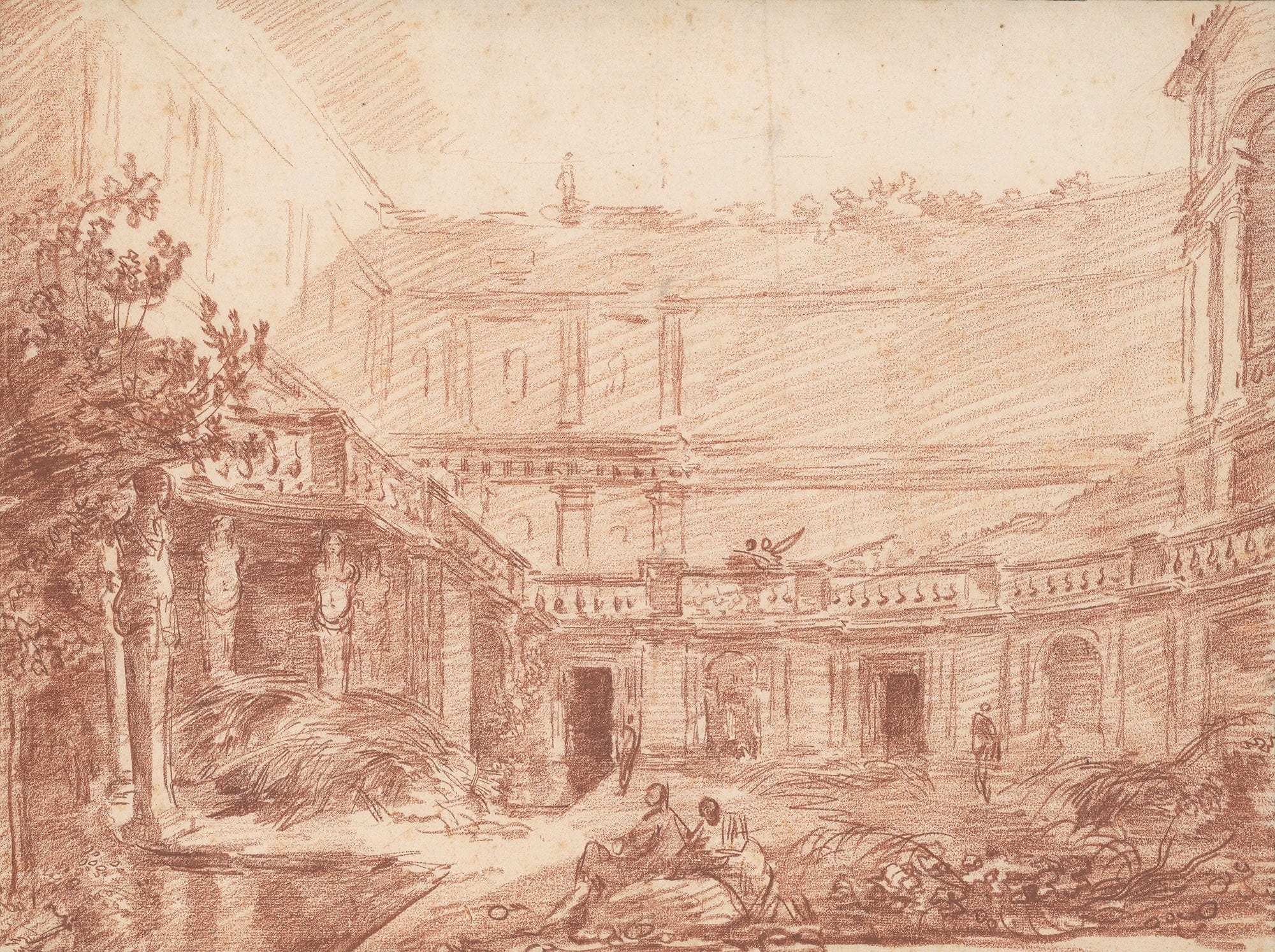 The Nymphaeum Of The Villa Di Papa Giulio Rome by Hubert Robert