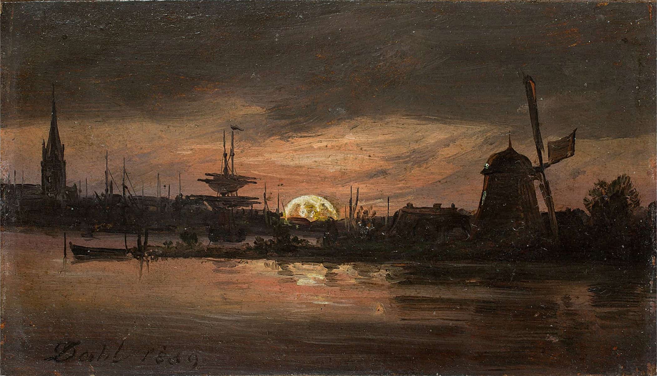 The Oder Near Swinemunde In Moonlight by Johan Christian Dahl