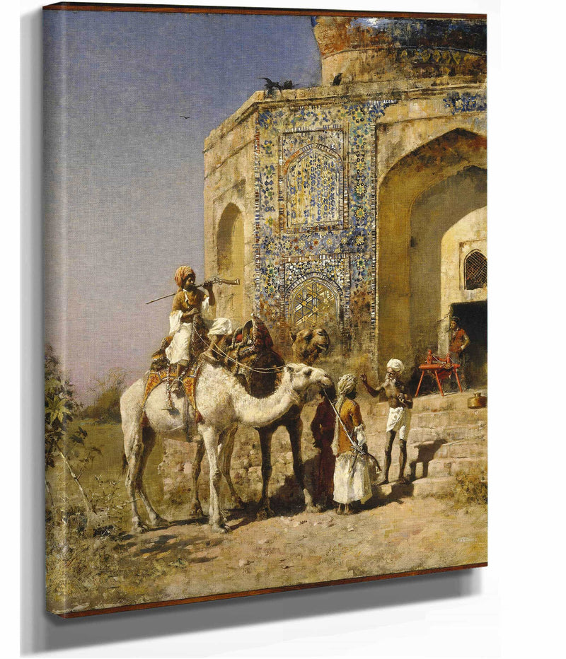 The Old Blue Tiled Mosque Outside Of Delhi India by Edwin Lord Weeks