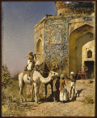 The Old Blue Tiled Mosque Outside Of Delhi India by Edwin Lord Weeks