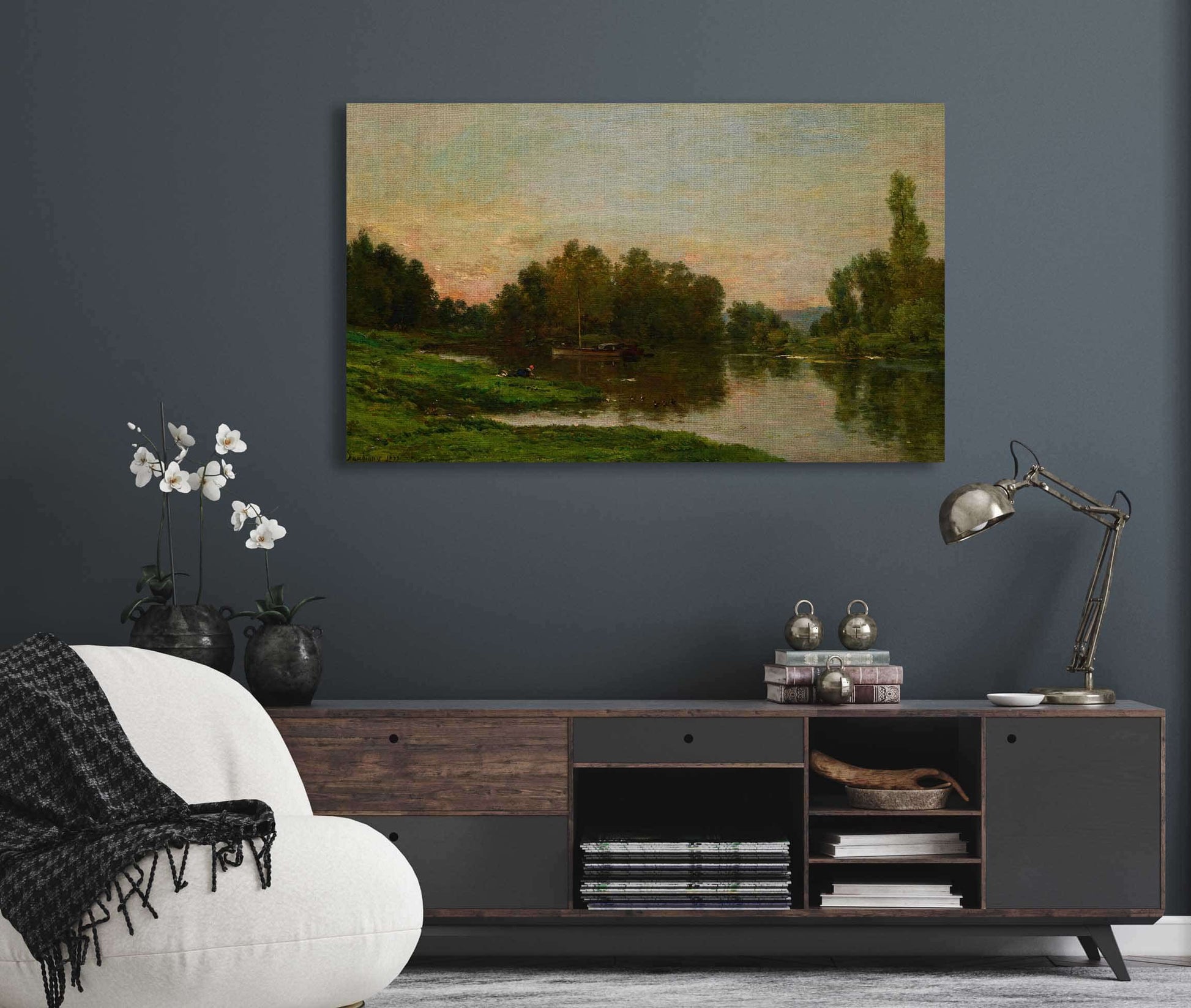 The Painters Barge At The Ile De Vaux On The Oise River by Charles Francois Daubigny