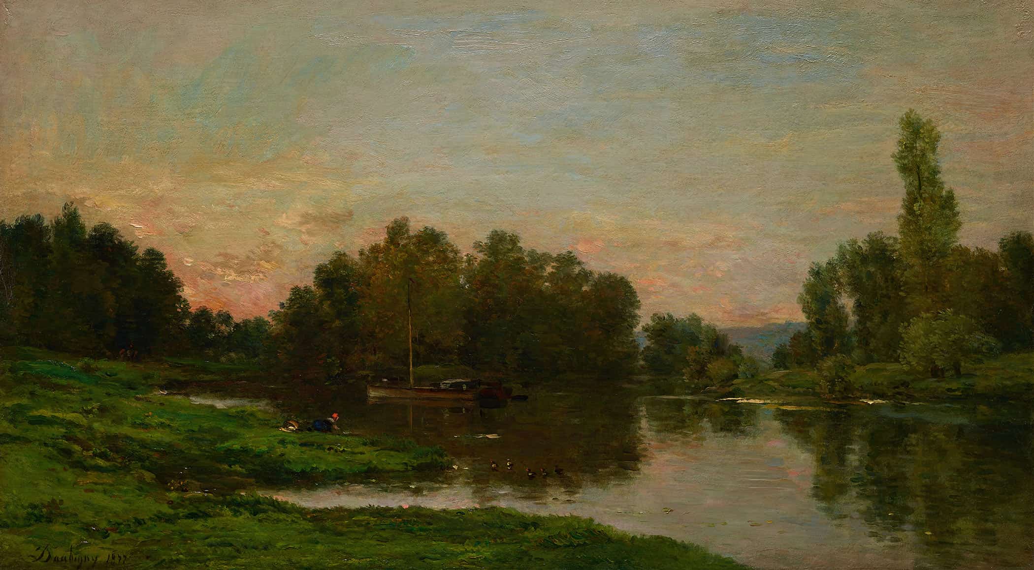 The Painters Barge At The Ile De Vaux On The Oise River by Charles Francois Daubigny