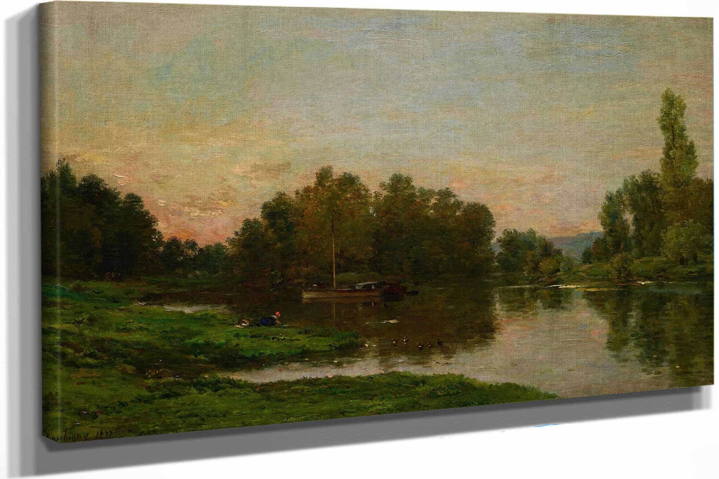 The Painters Barge At The Ile De Vaux On The Oise River by Charles Francois Daubigny