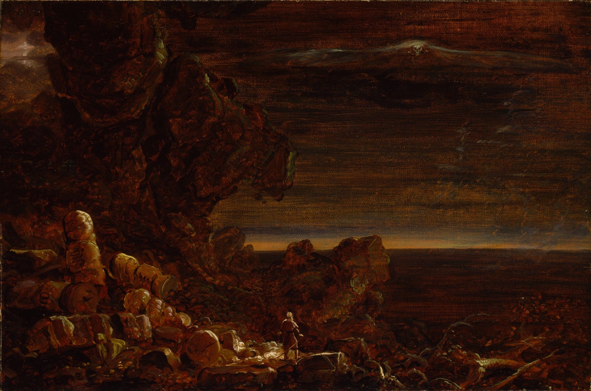 The Pilgrim Of The World At The End Of His Journey Study For The Series The Cross And The World by Thomas Cole
