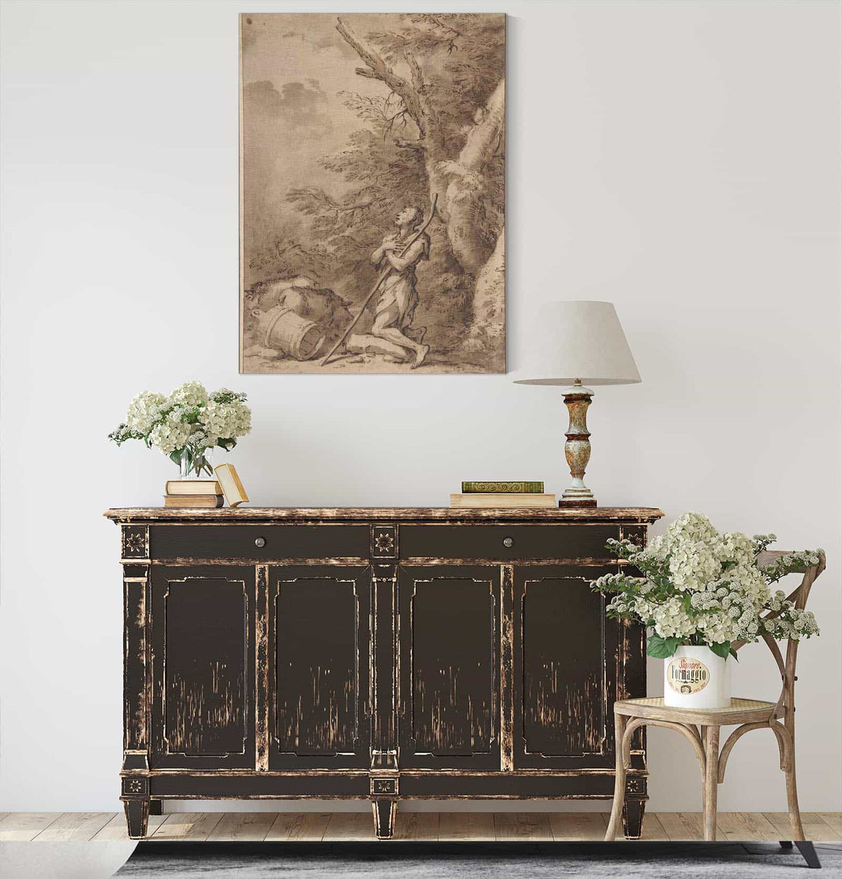 The Prodigal Son Kneeling Repentant Among Swine   by Salvator Rosa