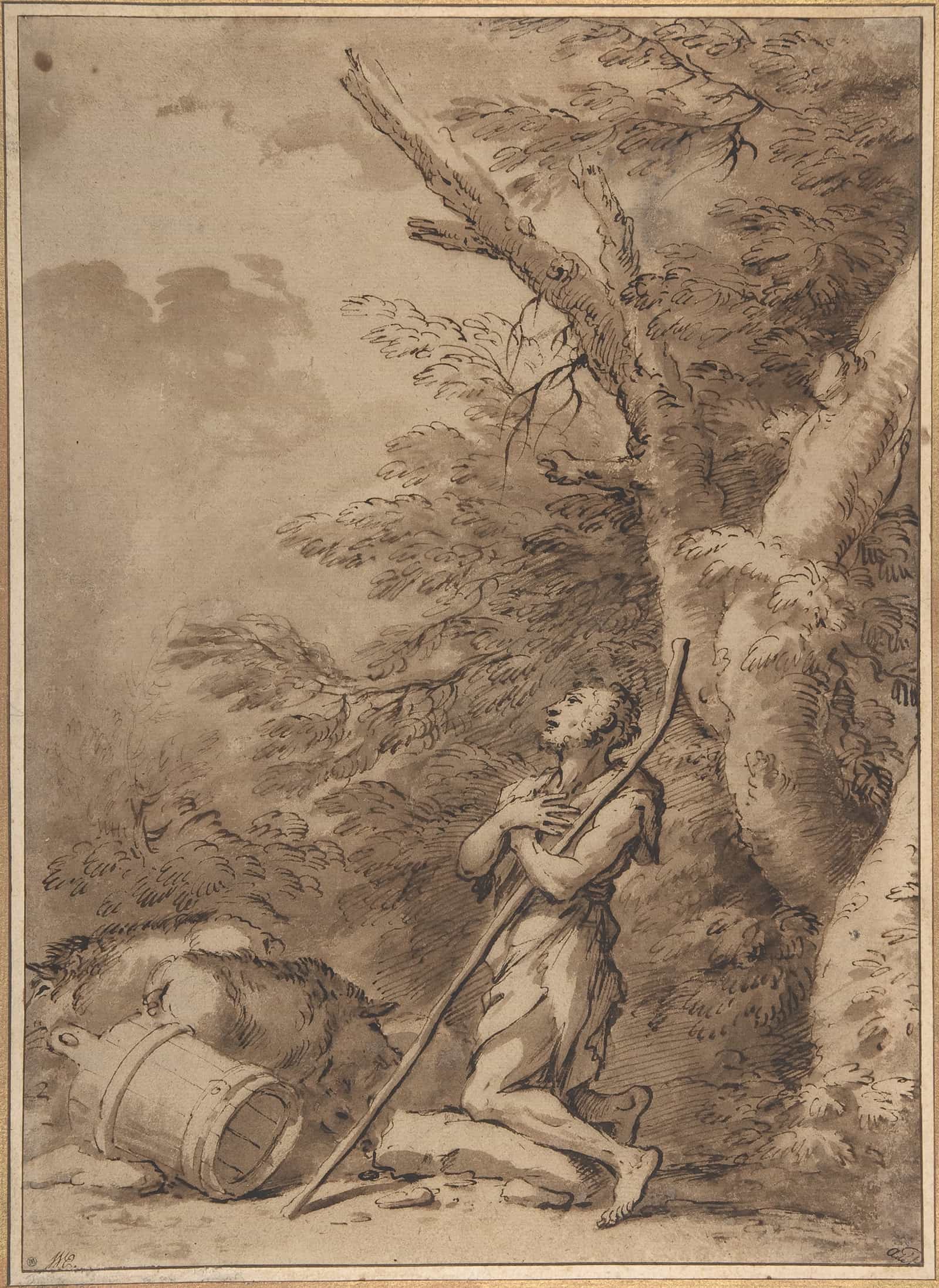 The Prodigal Son Kneeling Repentant Among Swine   by Salvator Rosa