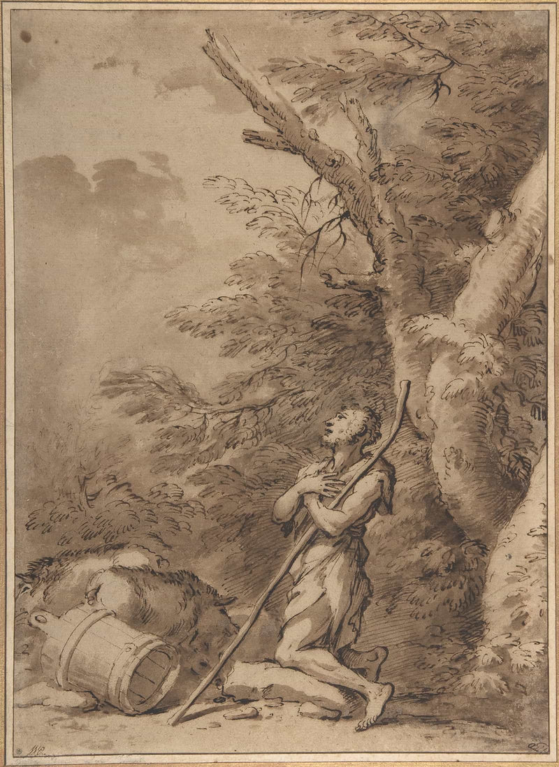 The Prodigal Son Kneeling Repentant Among Swine   by Salvator Rosa