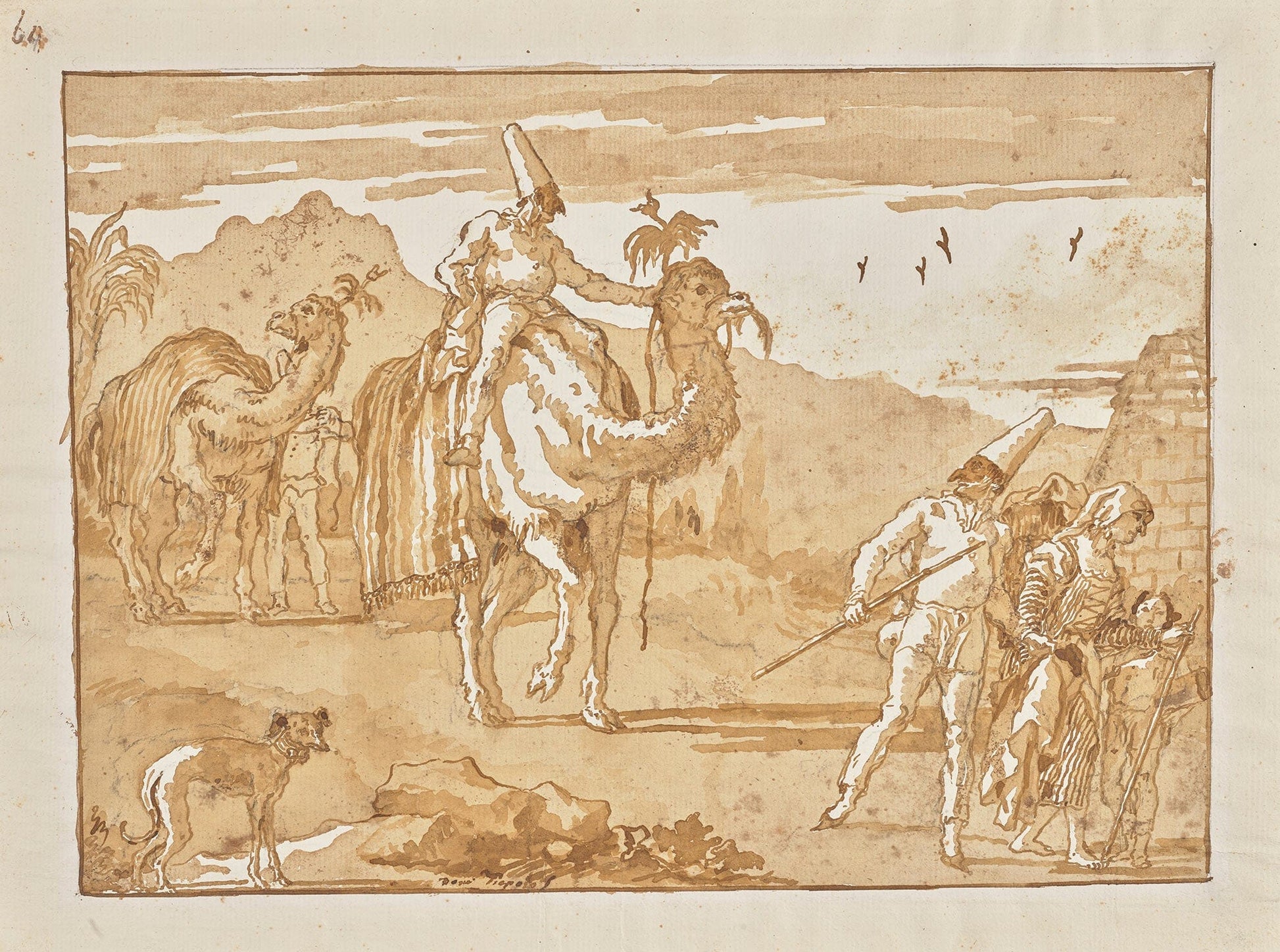 The Punchinello Riding A Camel At The Head Of A Caravan Late S by Giovanni Domenico Tiepolo