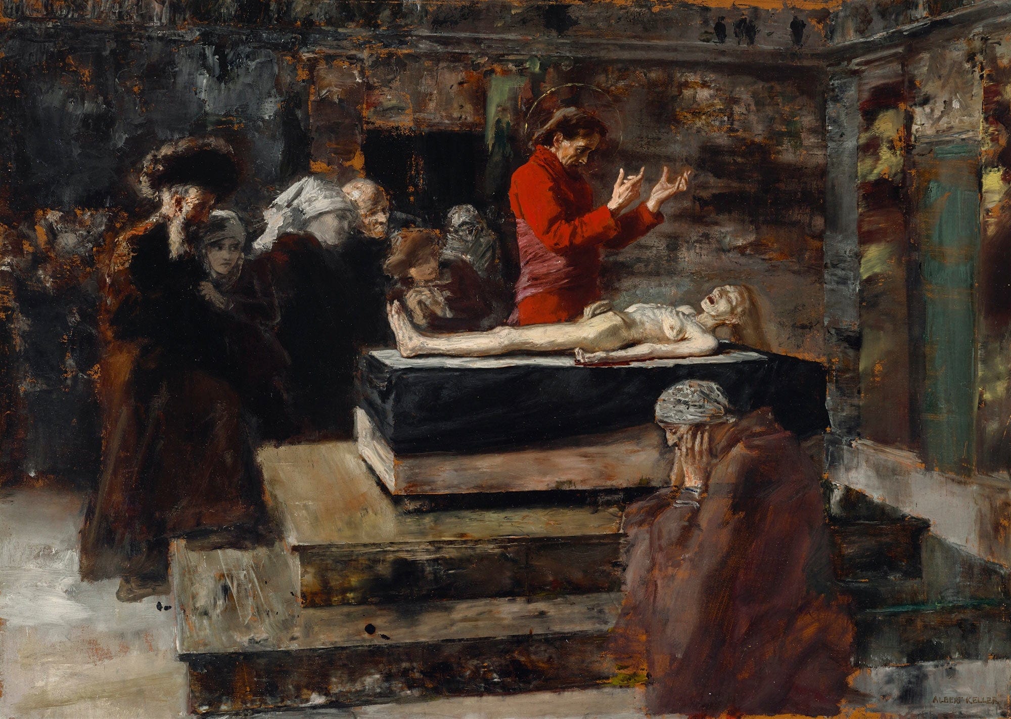 The Raising Of Jairuss Little Daughter Before by Albert Von Keller