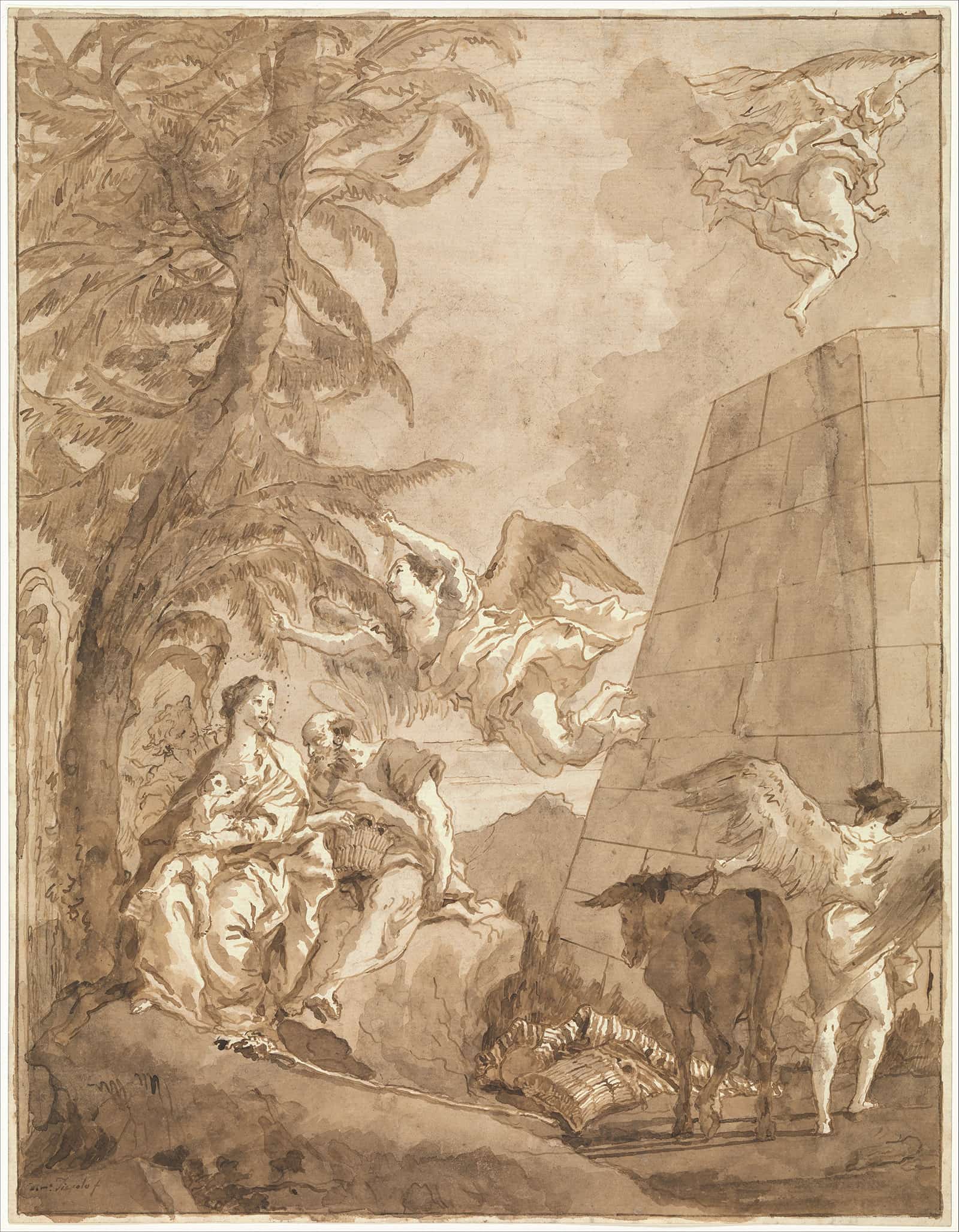 The Rest On The Flight Into Egypt With A Truncated Pyramid On The Right by Giovanni Domenico Tiepolo