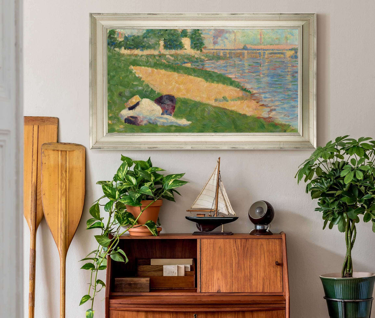 The Seine With Clothing On The Bank Study For Bathers At Asnieres  by Georges Seurat