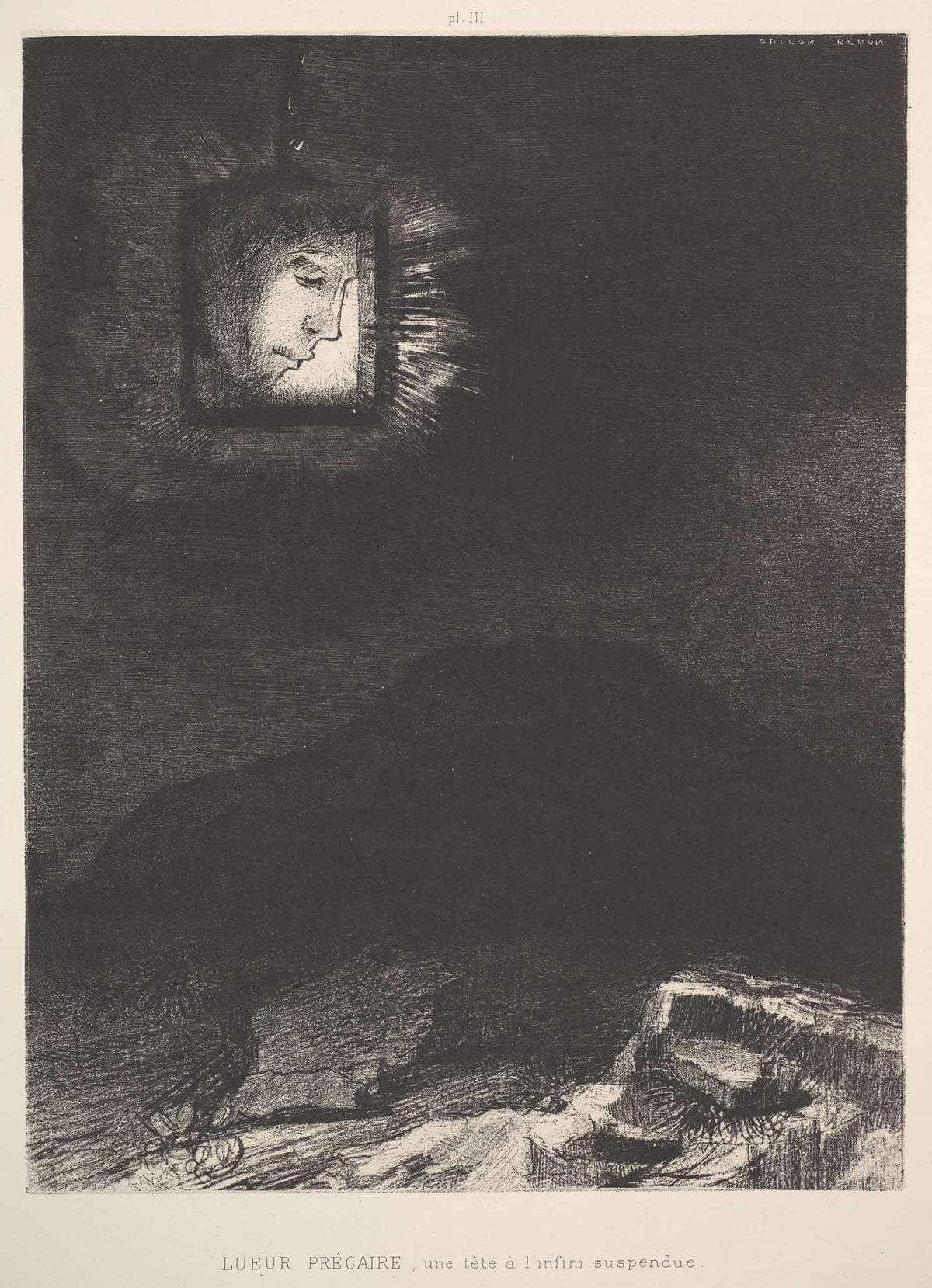 The Vague Glimmer Of A Head Suspended In Space by Odilon Redon