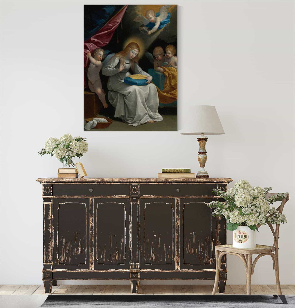 The Virgin Sewing Accompanied By Four Angels Known As La Couseuse by Guido Reni