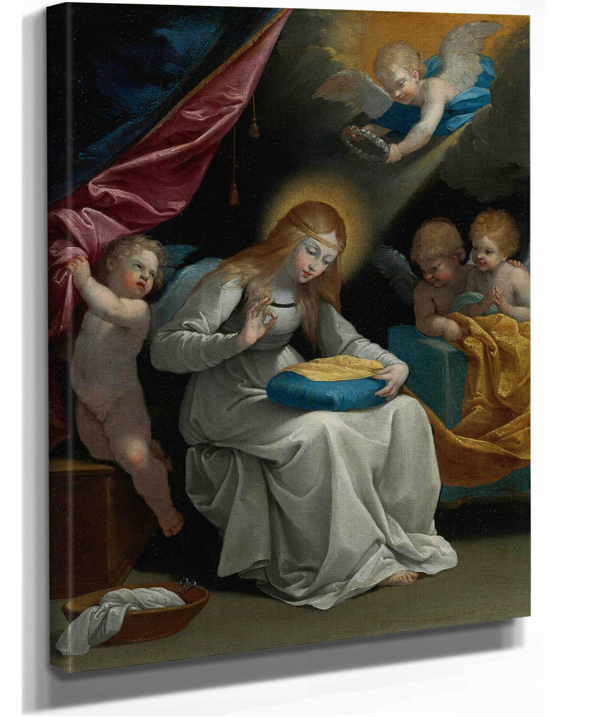 The Virgin Sewing Accompanied By Four Angels Known As La Couseuse by Guido Reni