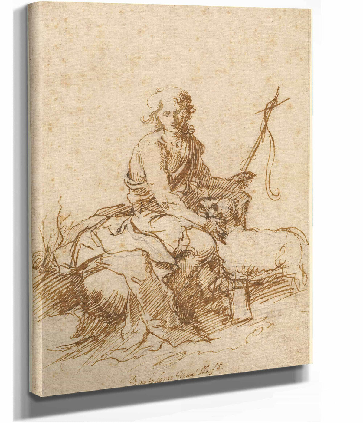 The Youthful Saint John The Baptist Seated In A Landscape by Bartolome Esteban Murillo