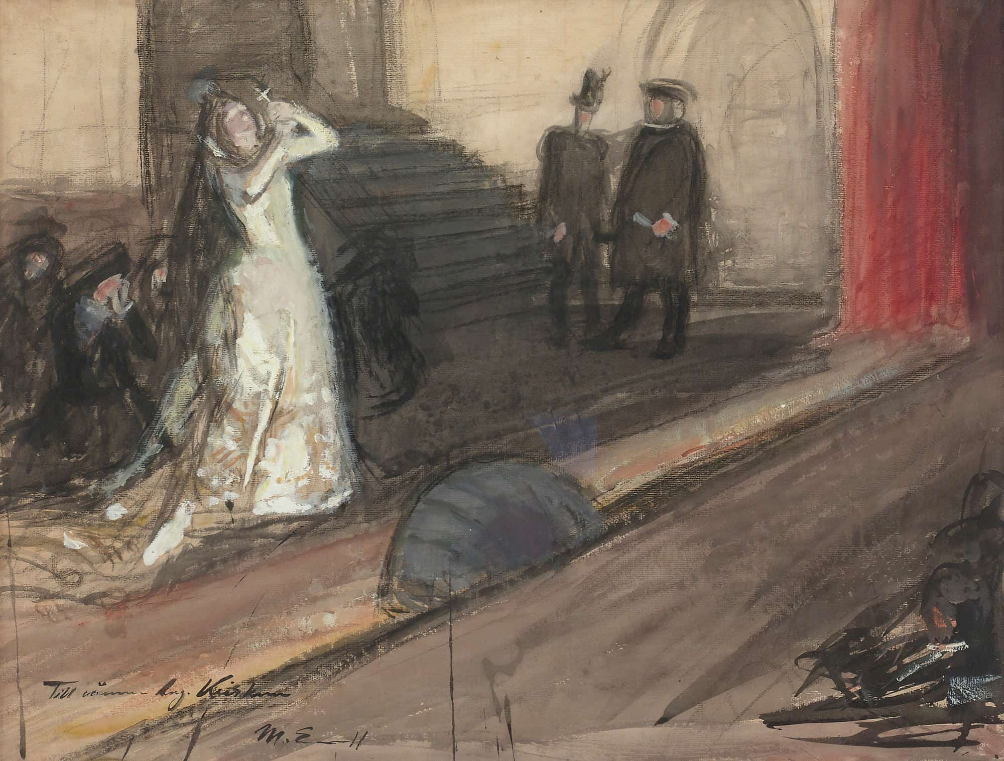 Theatre Scene Ida Aalberg As Maria Stuart by Magnus Enckell