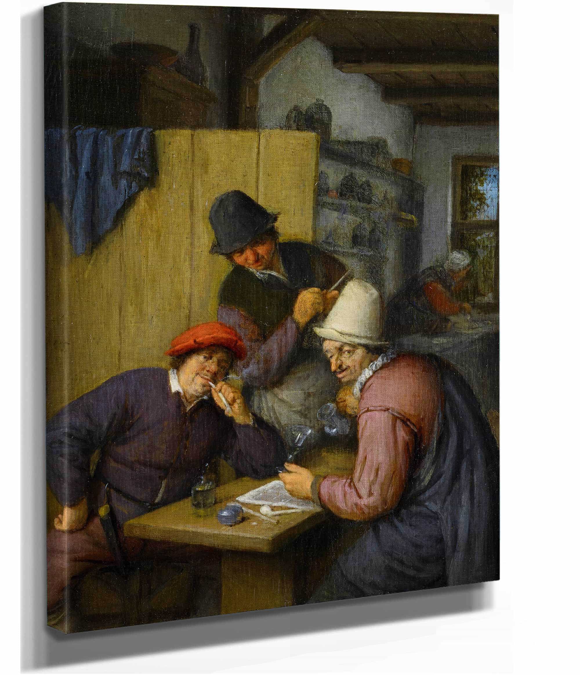 Three Drinking And Smoking Farmers In A Tavern by Adriaen Van Ostade