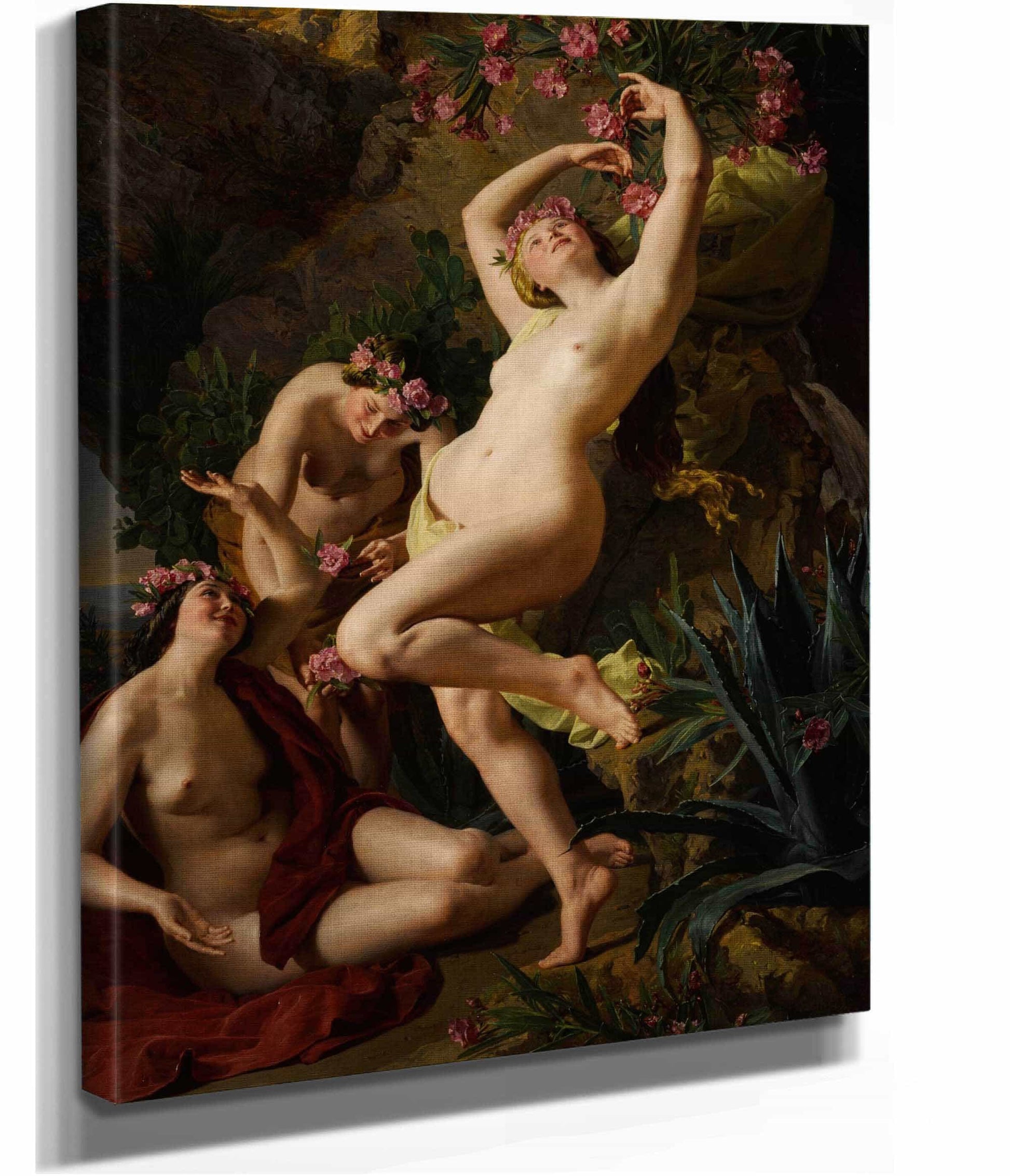 Three Graces Garlanded With Roses by Ferdinand Georg Waldmuller