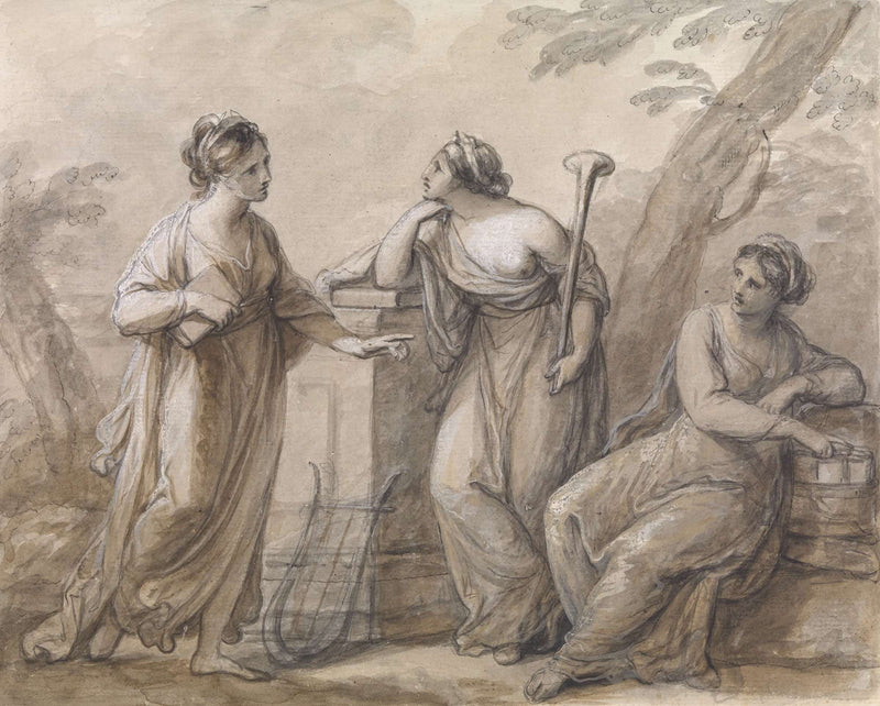 Three Muses In Conversation by Angelica Kauffmann