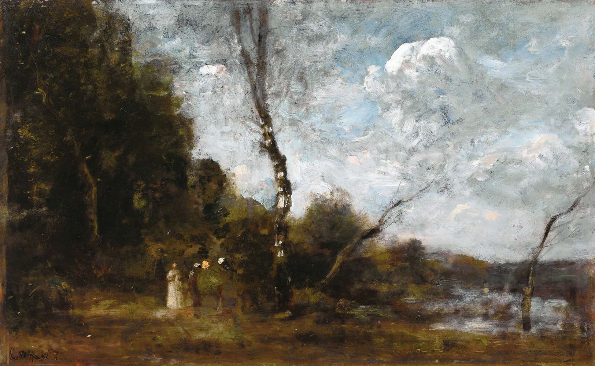 Three Peasant Women By A Wood by Jean Baptiste Camille Corot
