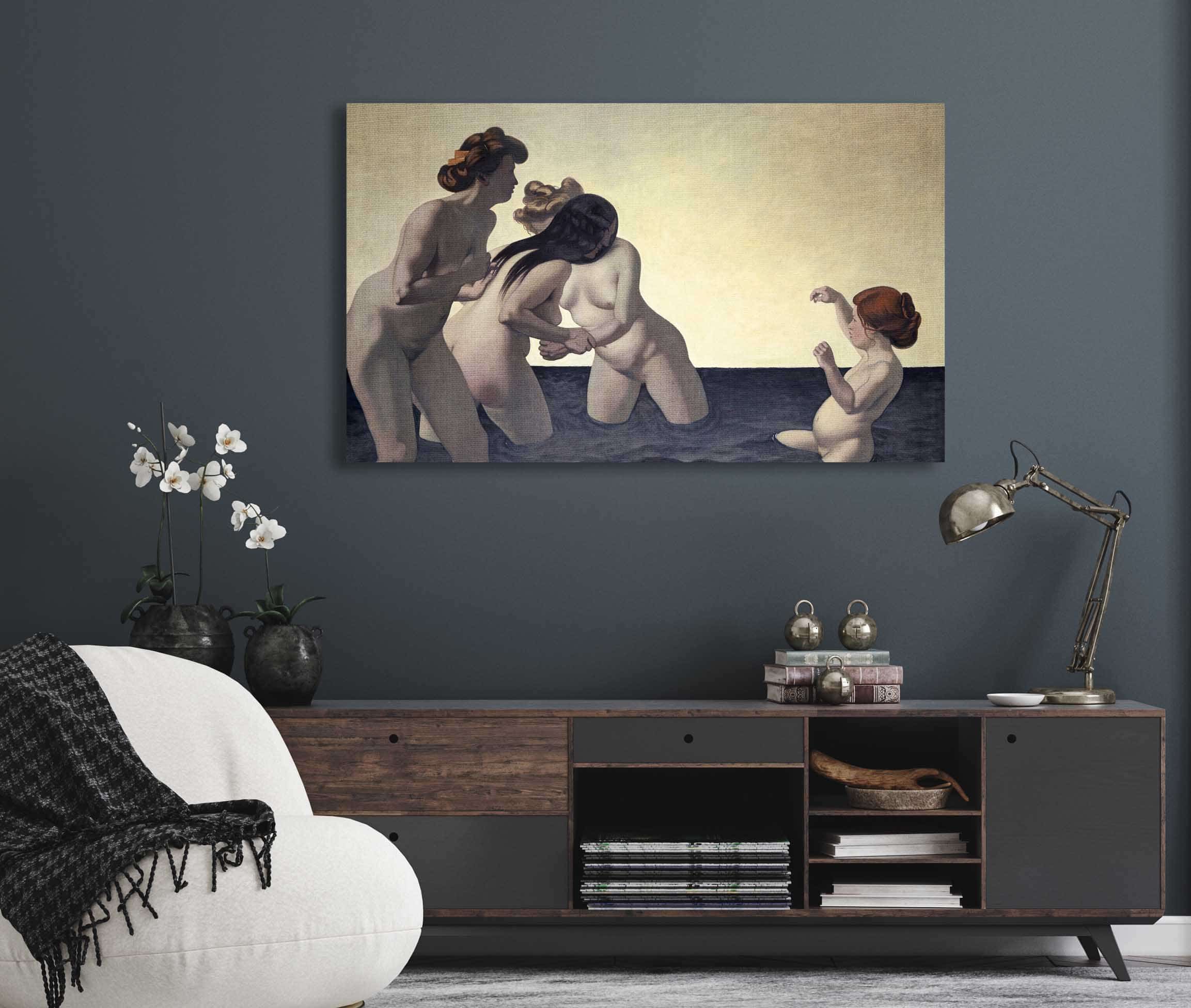 Three Women And One Little Girl Playing In The Water by Felix Vallotton