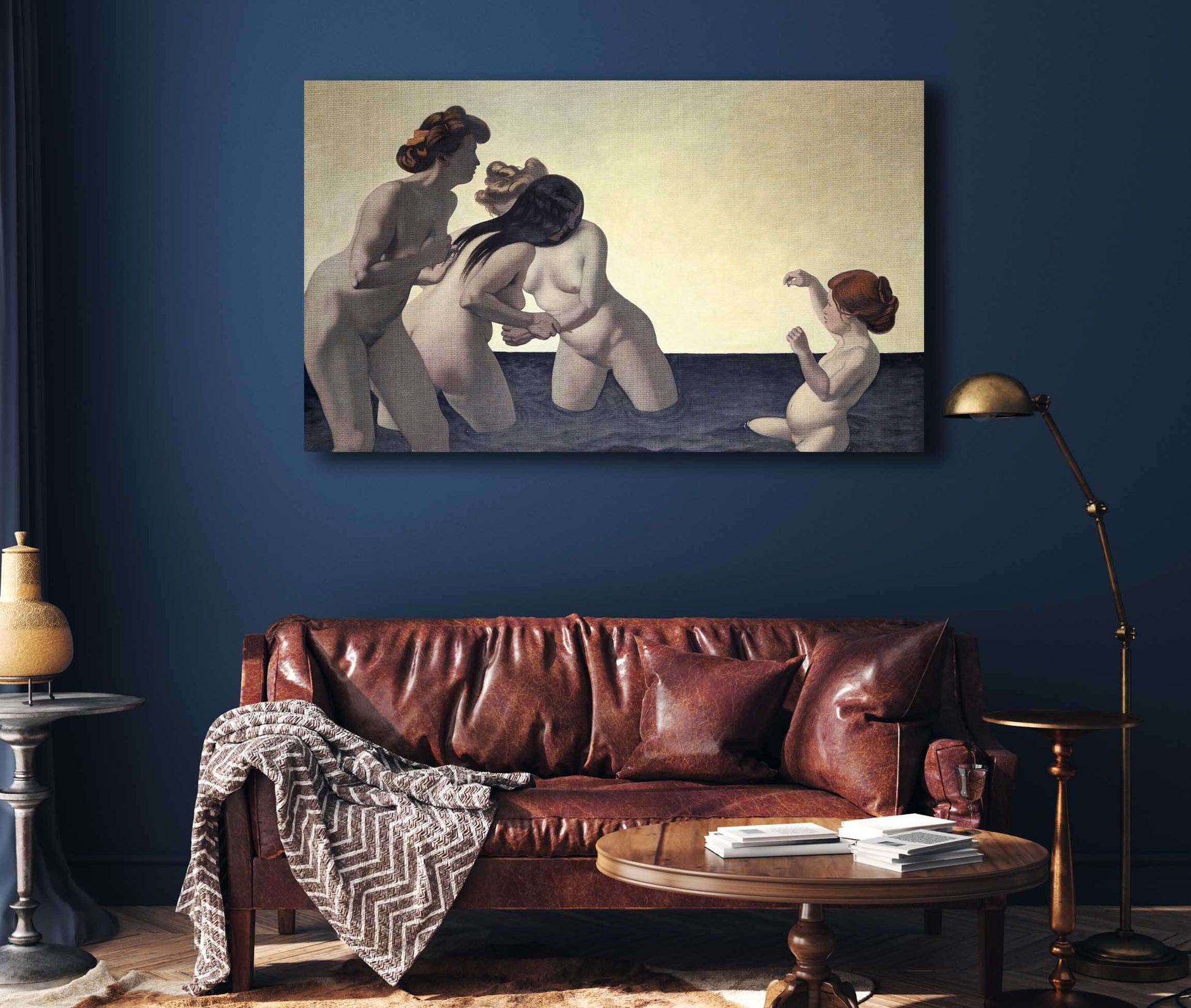 Three Women And One Little Girl Playing In The Water by Felix Vallotton