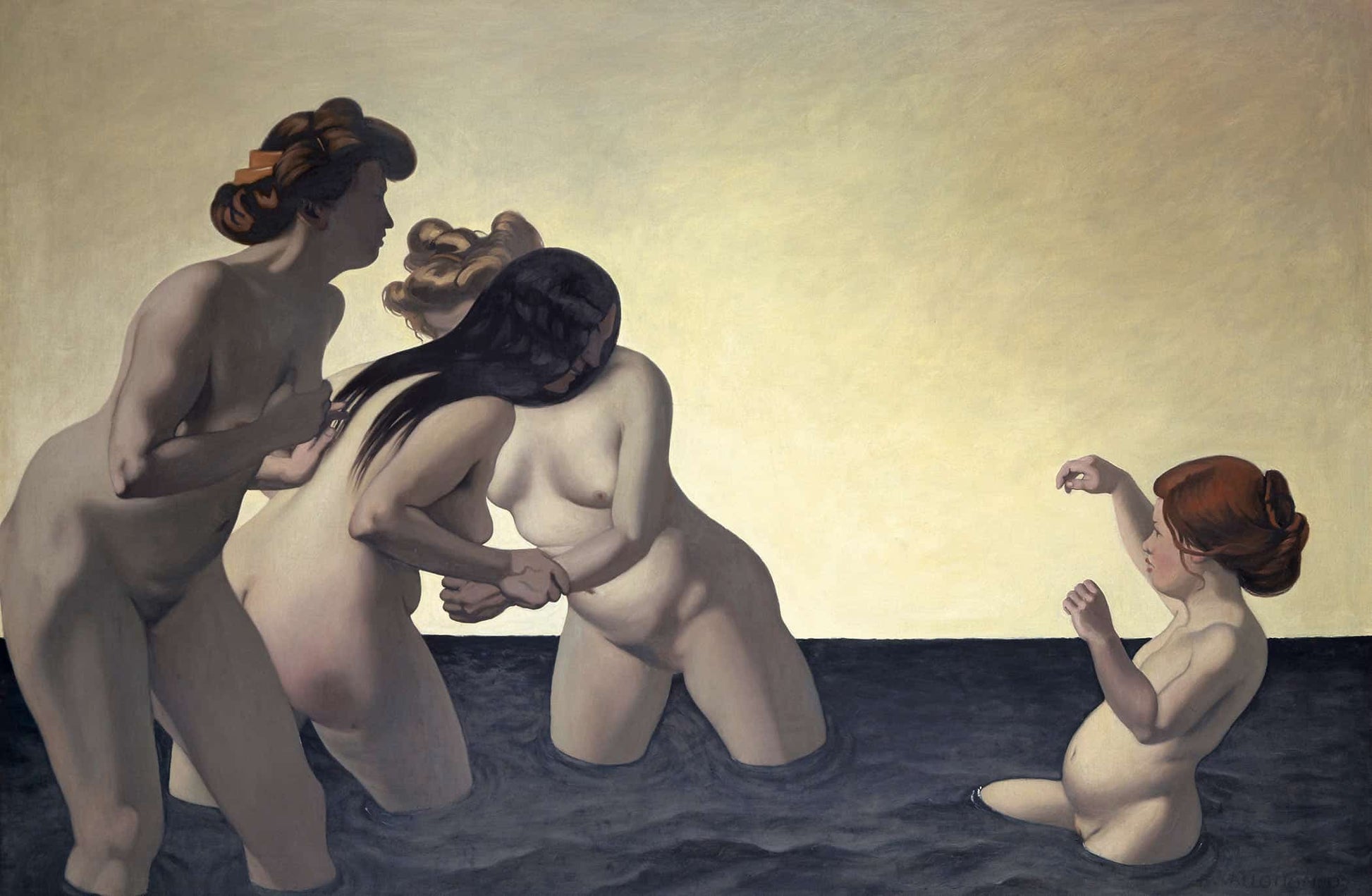 Three Women And One Little Girl Playing In The Water by Felix Vallotton