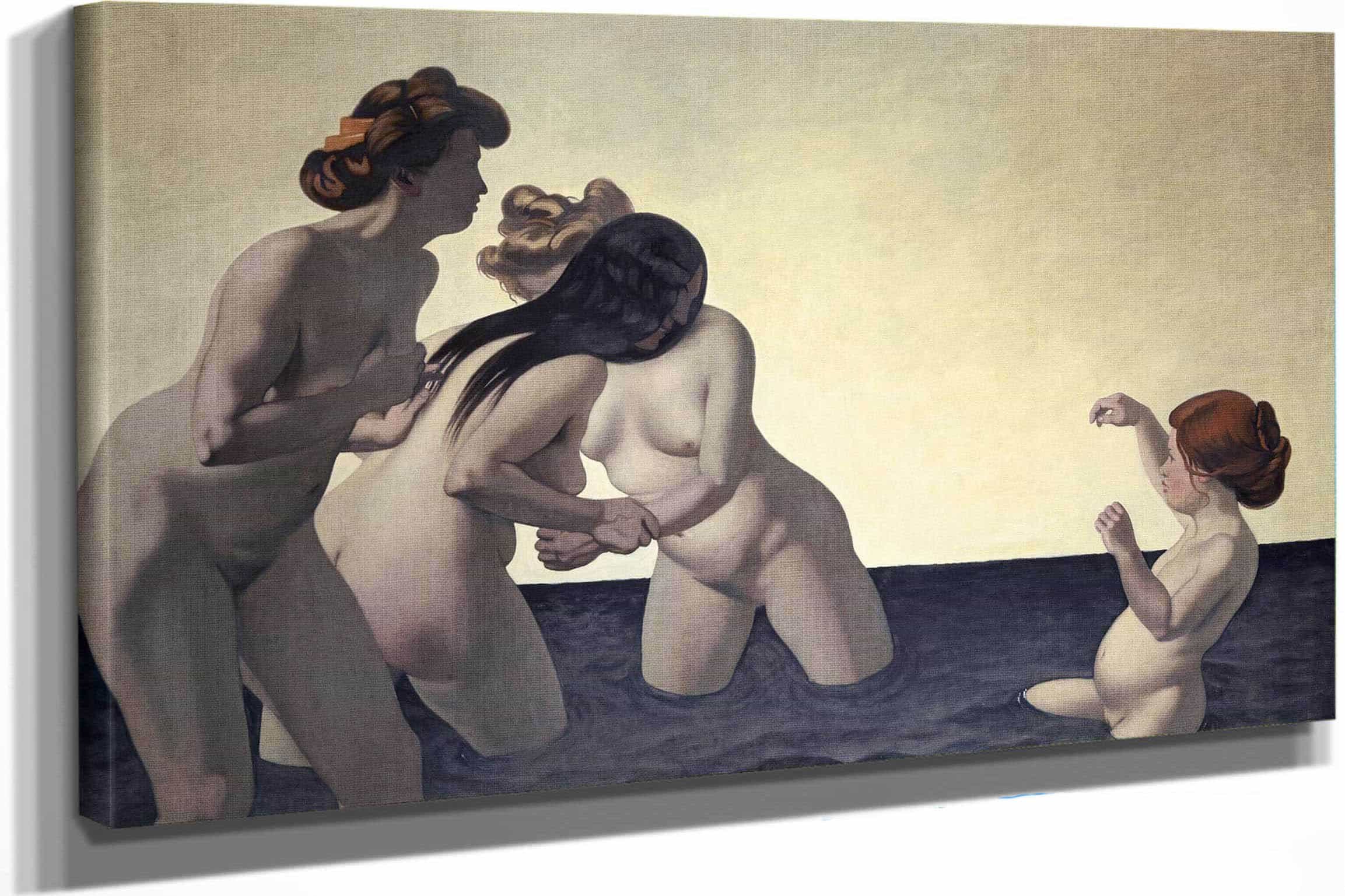 Three Women And One Little Girl Playing In The Water by Felix Vallotton