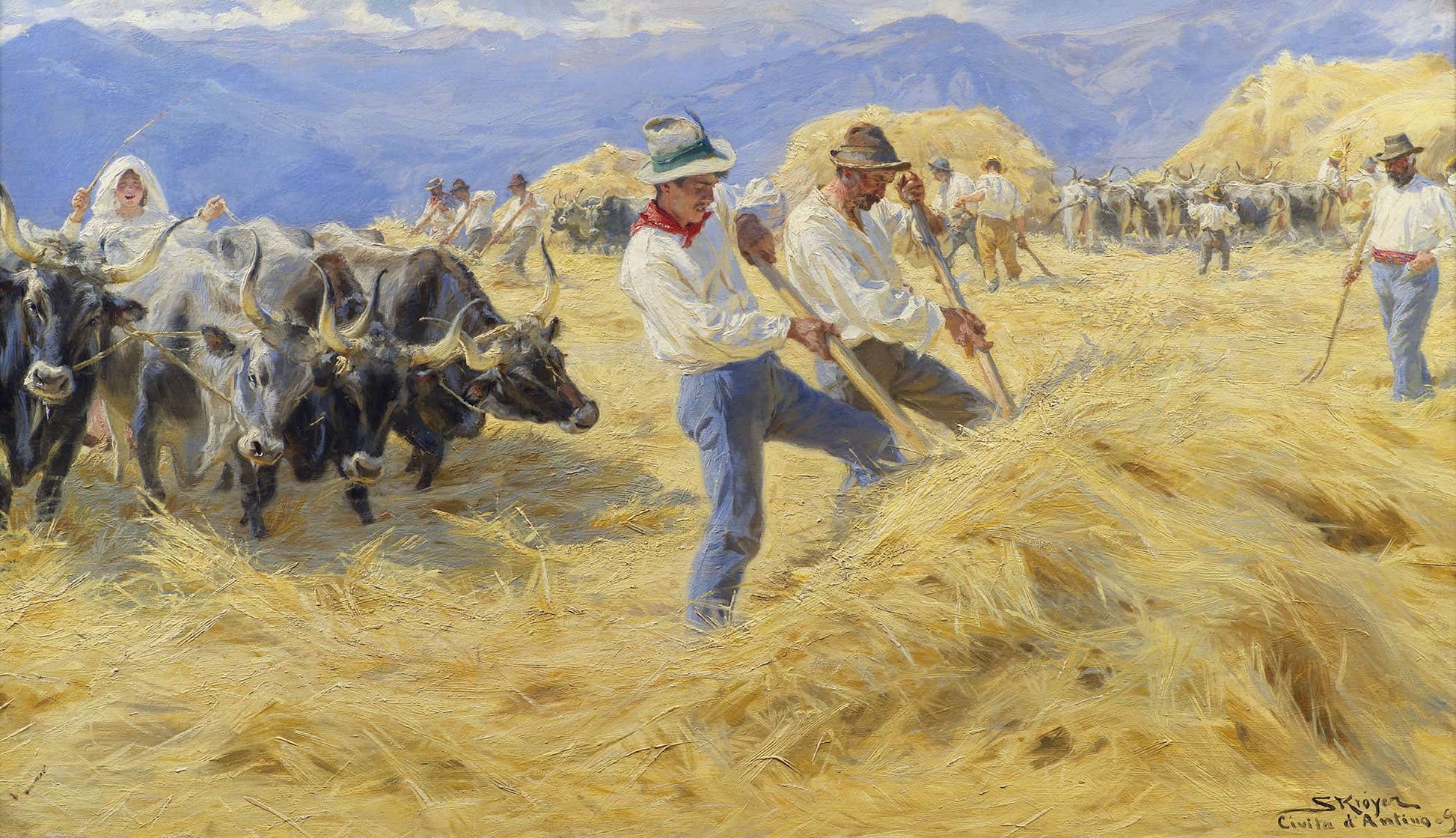 Threshing In The Abruzzi Civita Dantino by Peder Severin Kroyer