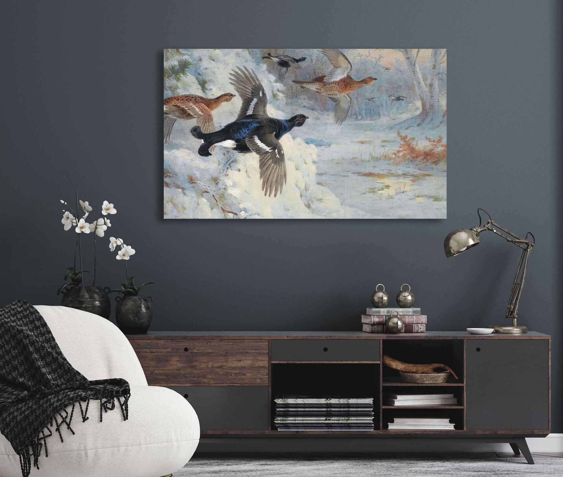 Through The Snowy Coverts Blackgame by Archibald Thorburn