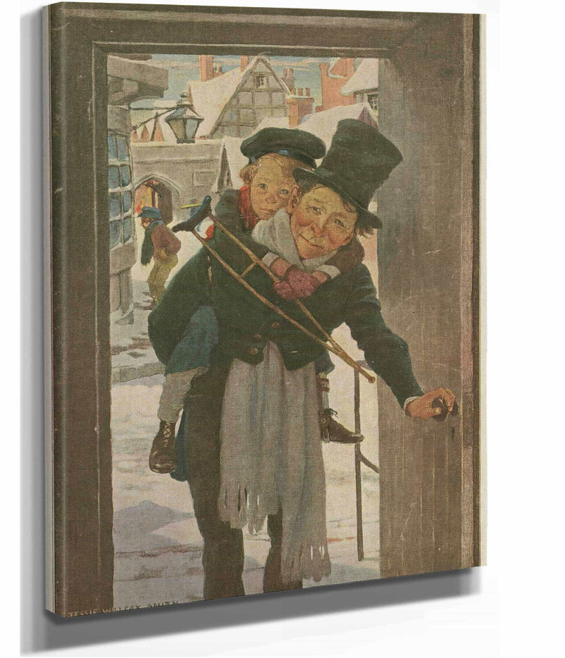 Tiny Tim And Bob Cratchit On Christmas Day by Jessie Willcox Smith