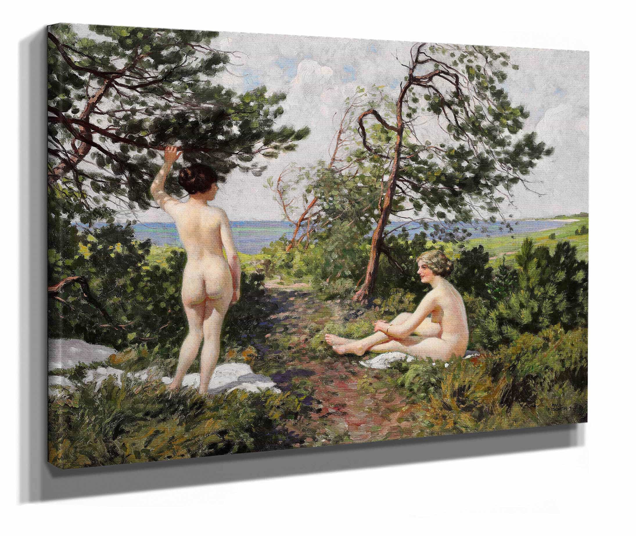 To Badepiger I Et Krat Ved Kysten Ved Hornbaek by Paul Fischer