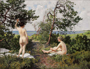 To Badepiger I Et Krat Ved Kysten Ved Hornbaek by Paul Fischer