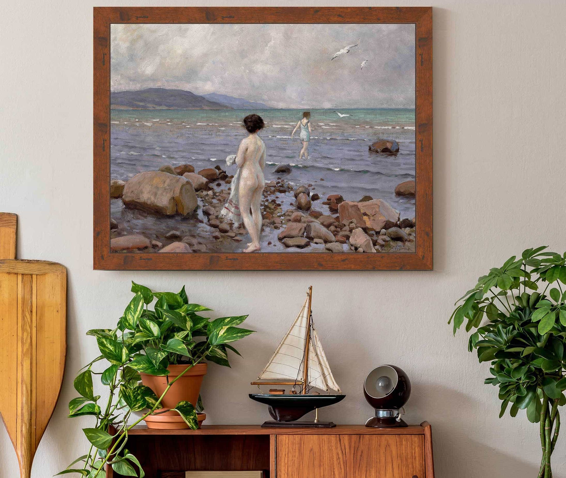 To Badepiger Pa En Stenet Strand by Paul Fischer