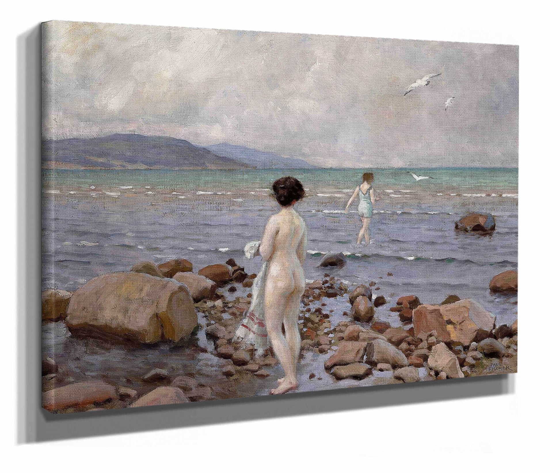 To Badepiger Pa En Stenet Strand by Paul Fischer
