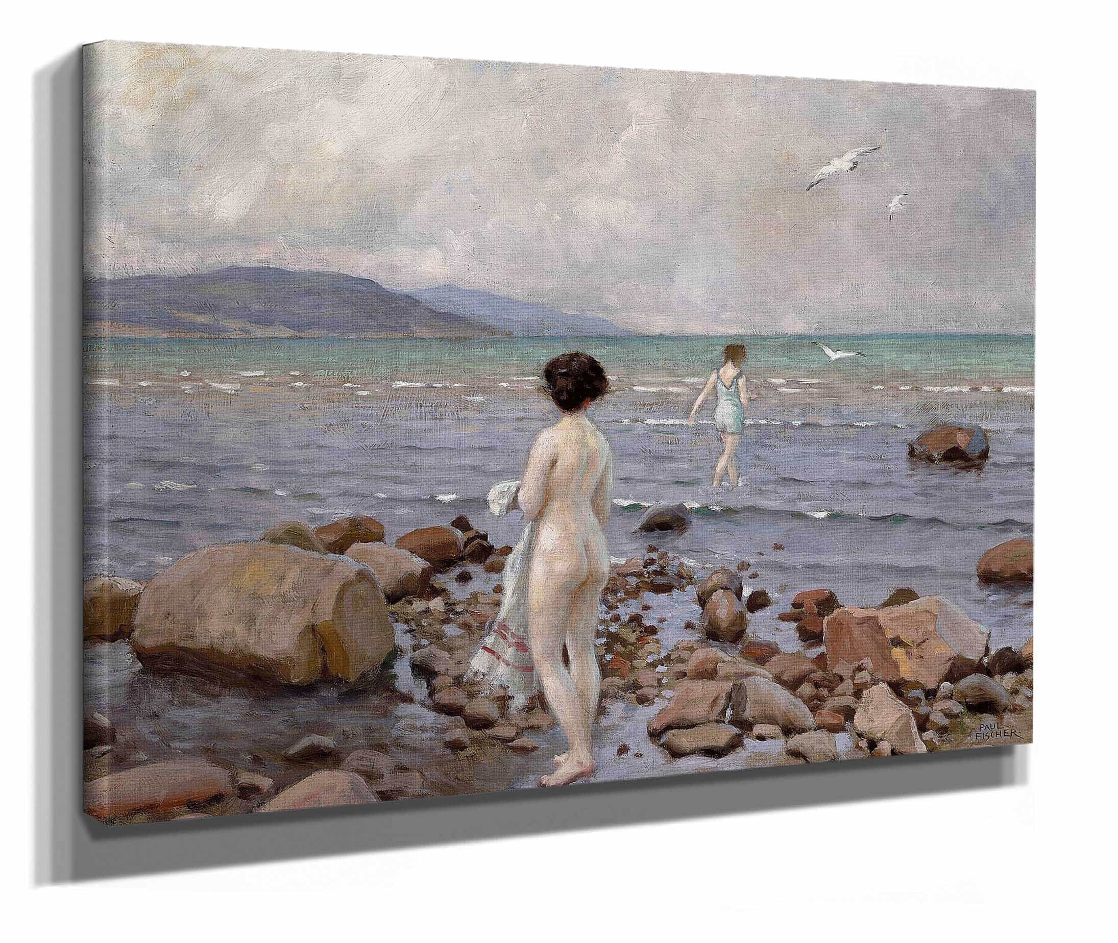 To Badepiger Pa En Stenet Strand by Paul Fischer