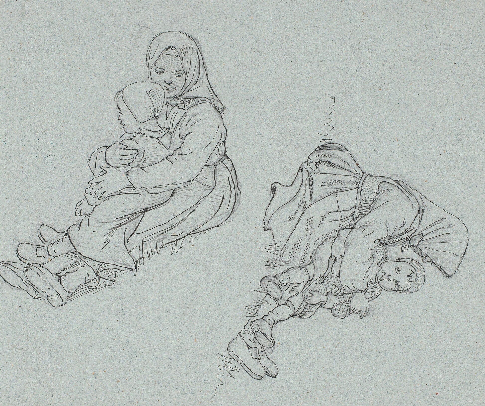 To Studier Af Svensk Pige Med Et Barn Pa Skodet by Wilhelm Marstrand