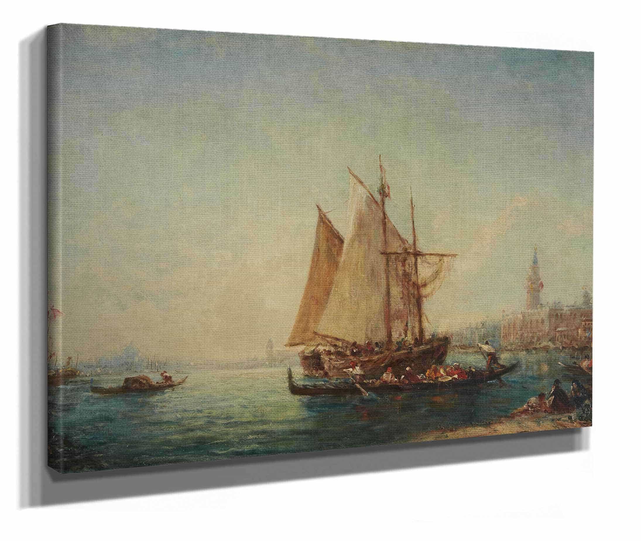 Topo Pecheur Et Gondoles Dans Le Bassin by Felix Ziem