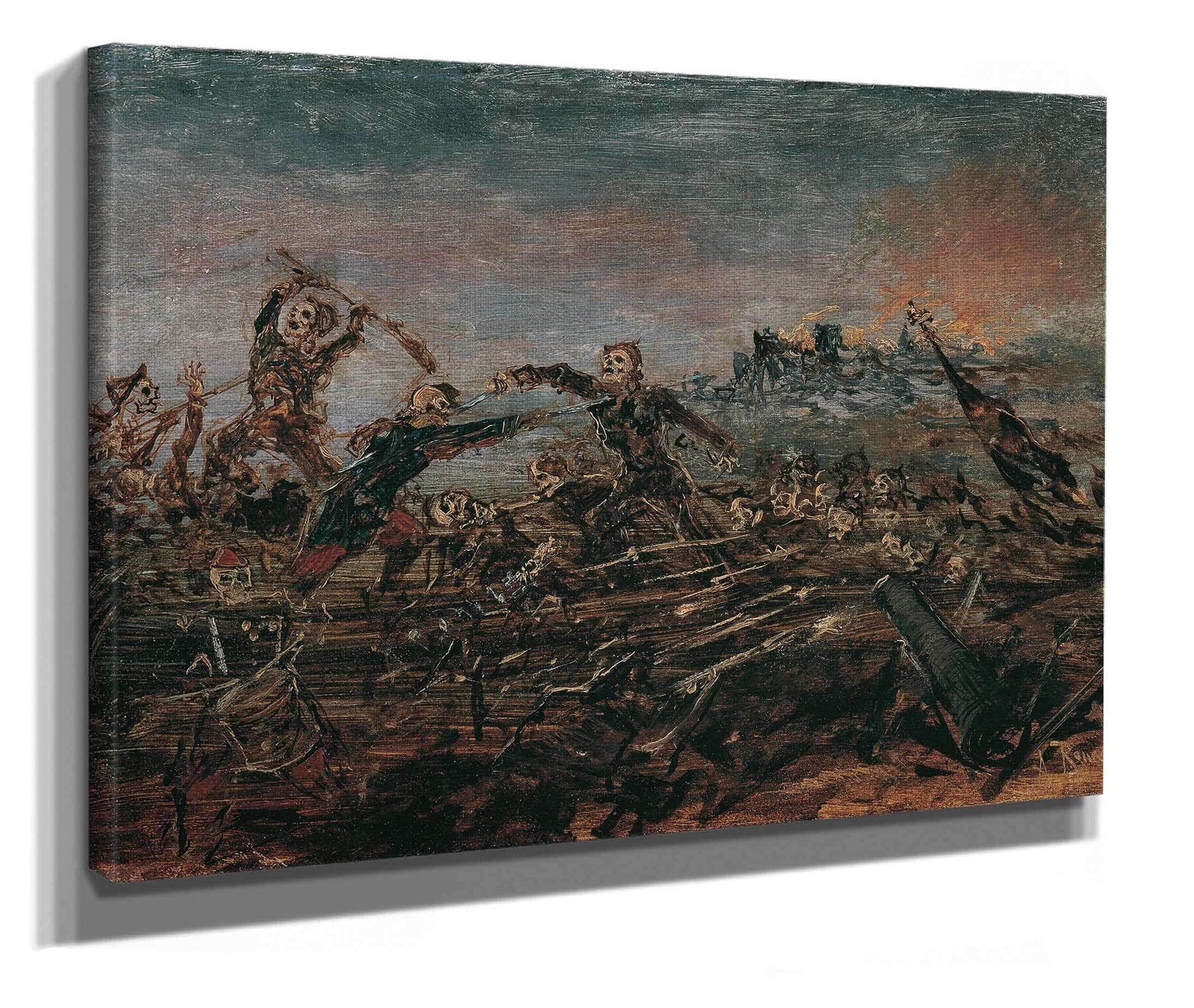 Totentanz Auf Dem Schlachtfeld Vor Brennenden Ruinen by Anton Romako
