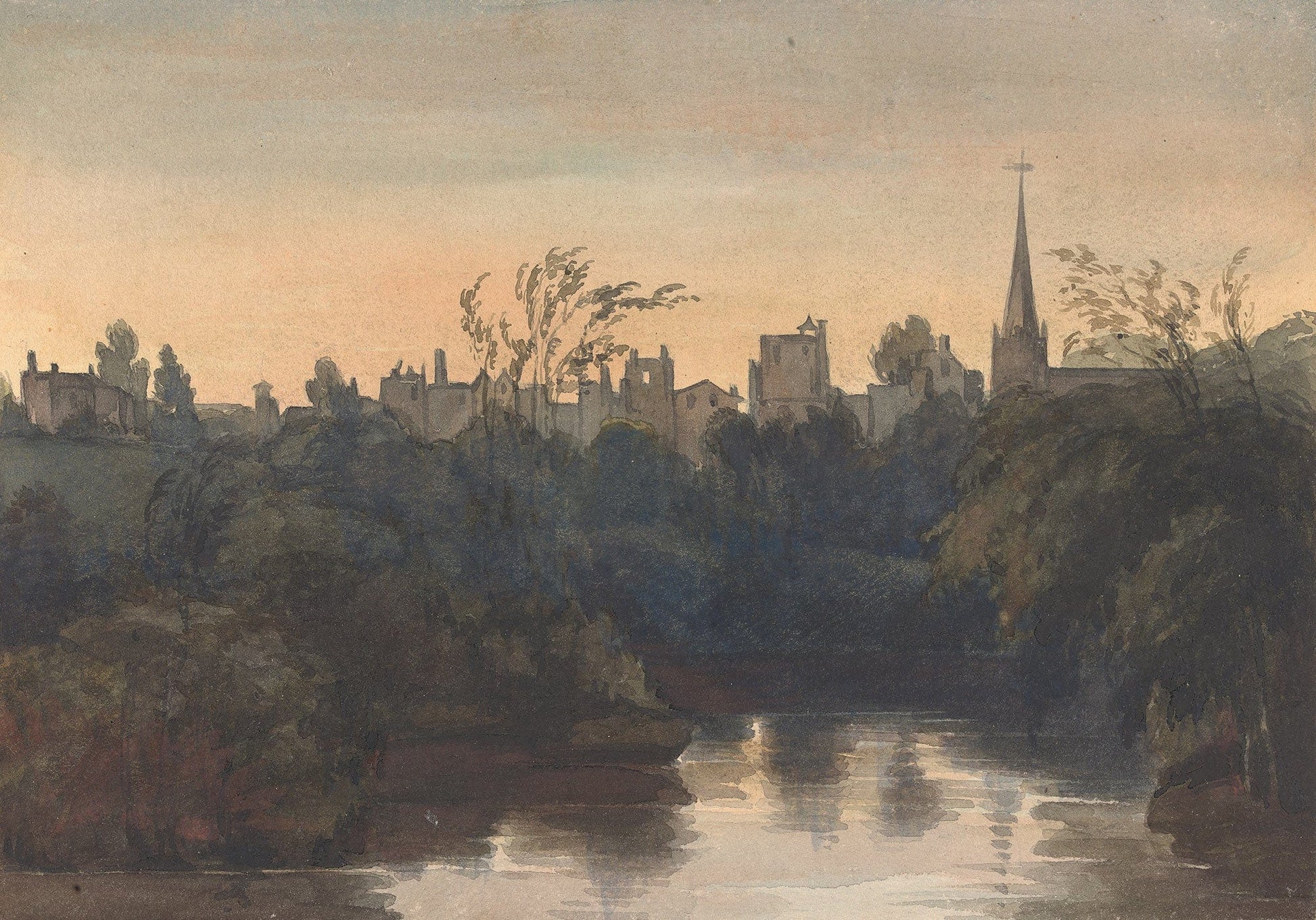 Town Scene On River by Thomas Sully