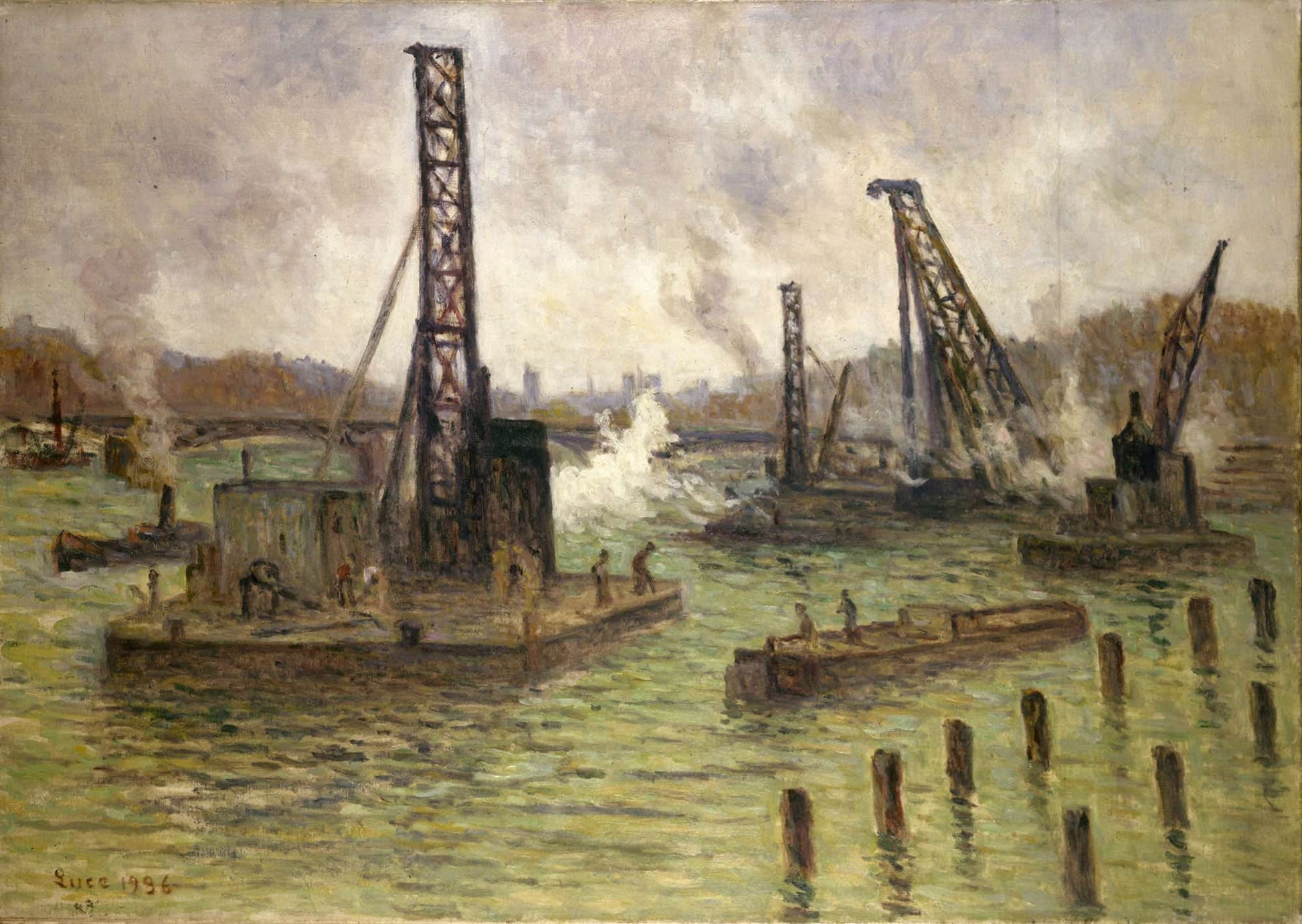 Travaux Sur La Seine Au Pont Des Saints Peres by Maximilien Luce