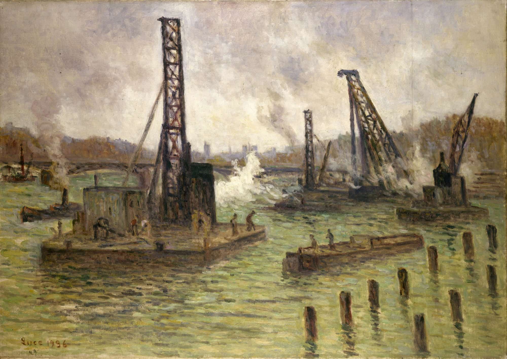 Travaux Sur La Seine Au Pont Des Saints Peres by Maximilien Luce