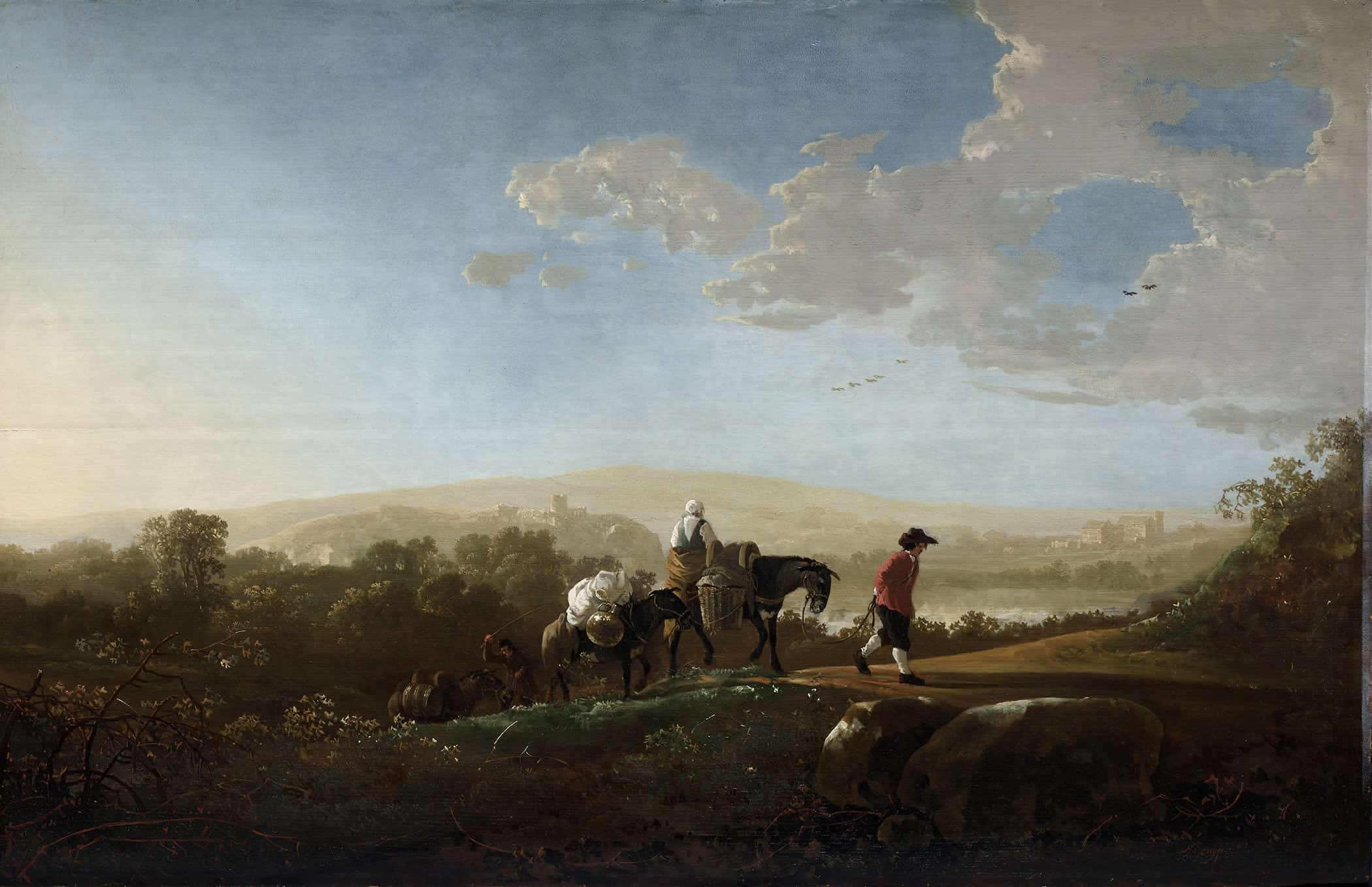 Travelers In Hilly Countryside By Aelbert Cuyp