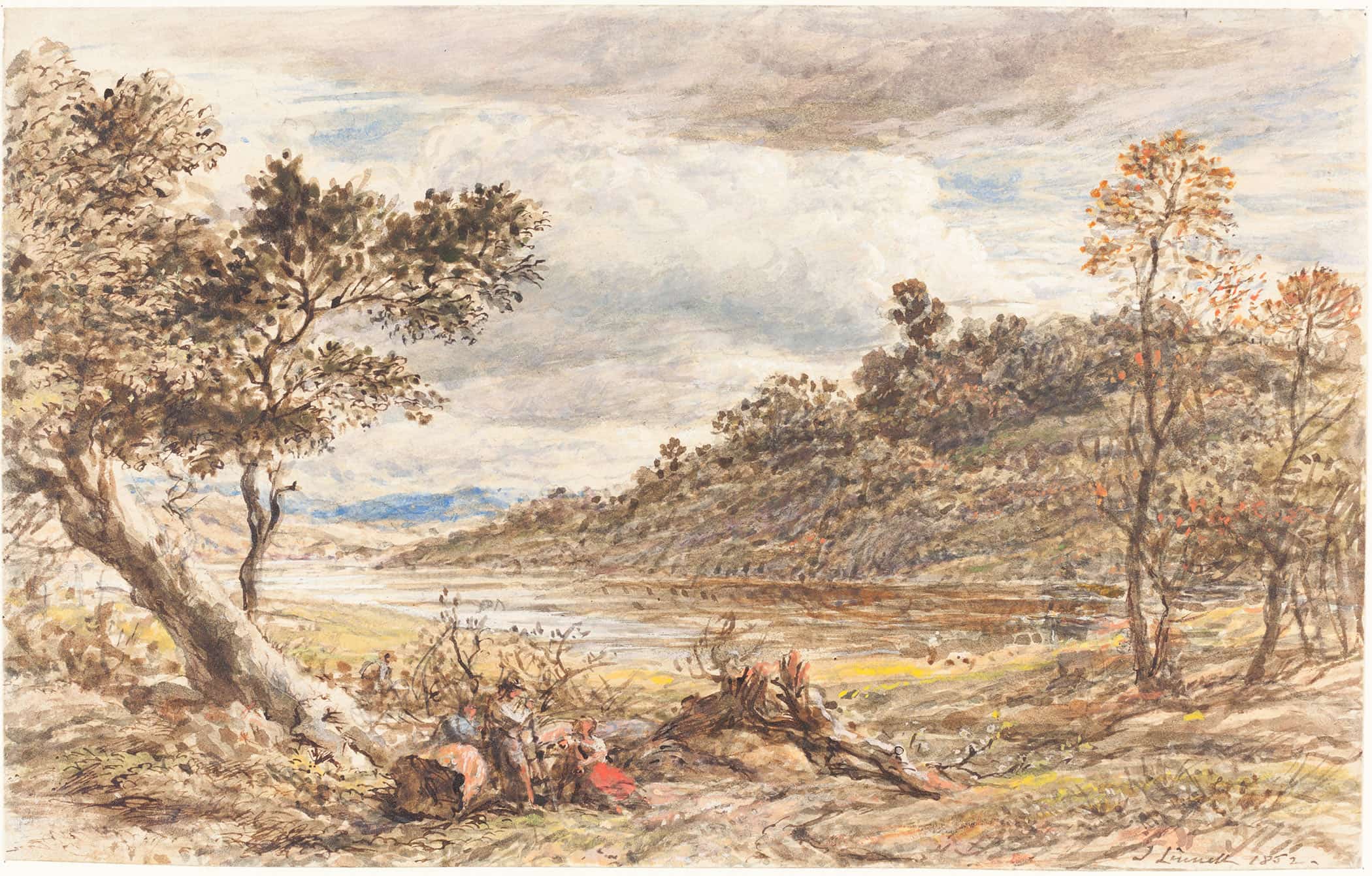 Travelers Resting By A Fallen Tree by John Linnell