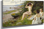 Tre Badepiger I Strandkanten by Paul Fischer