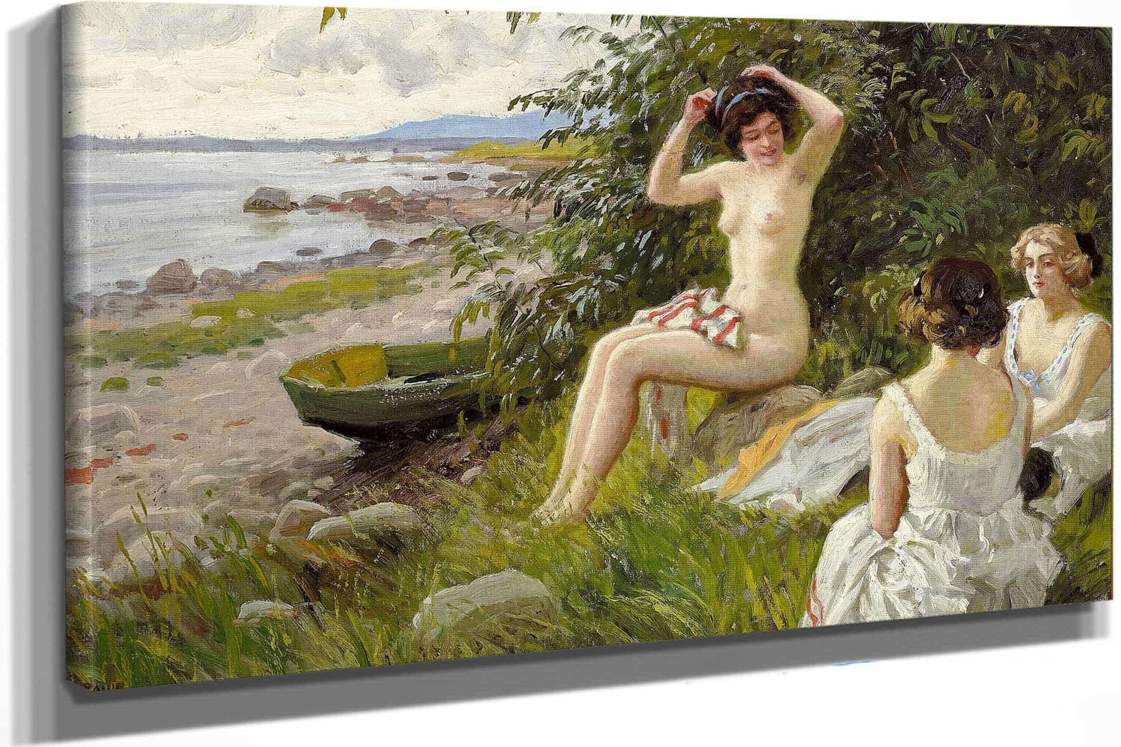 Tre Badepiger I Strandkanten by Paul Fischer
