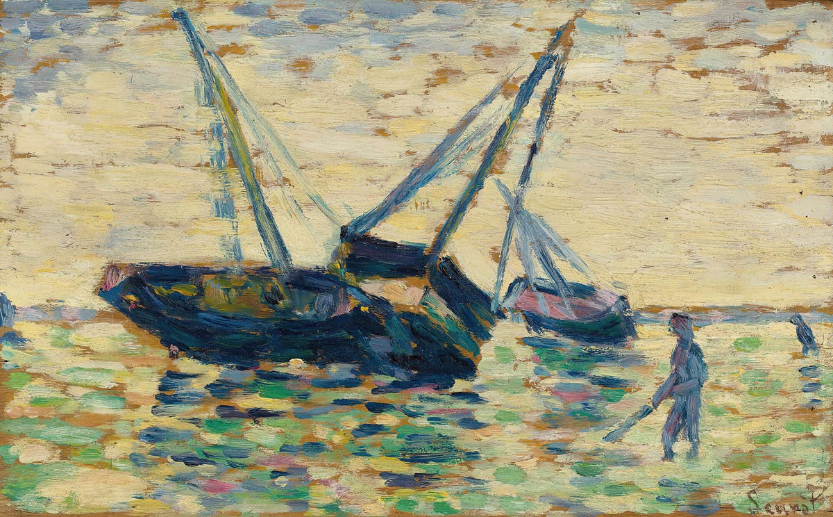 Trois Bateaux Et Un Marin Etude Pour Lechouage A Grandcamp by Georges Seurat