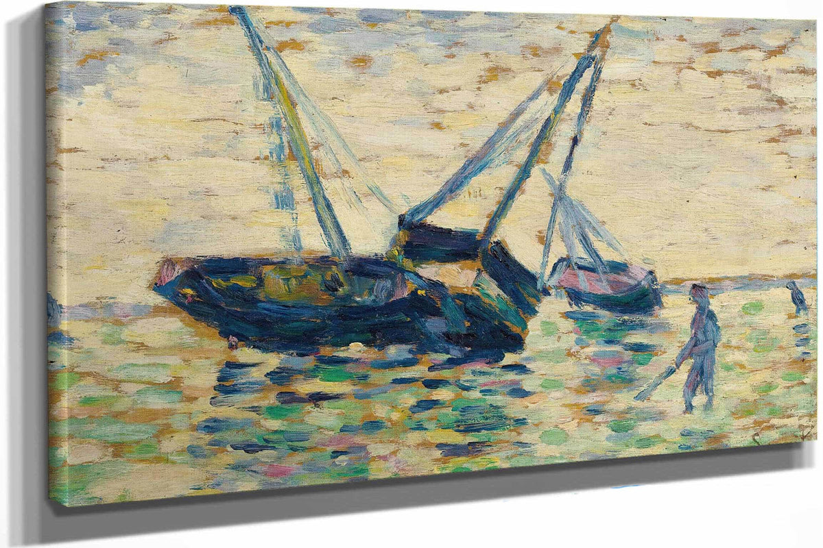 Trois Bateaux Et Un Marin Etude Pour Lechouage A Grandcamp by Georges Seurat