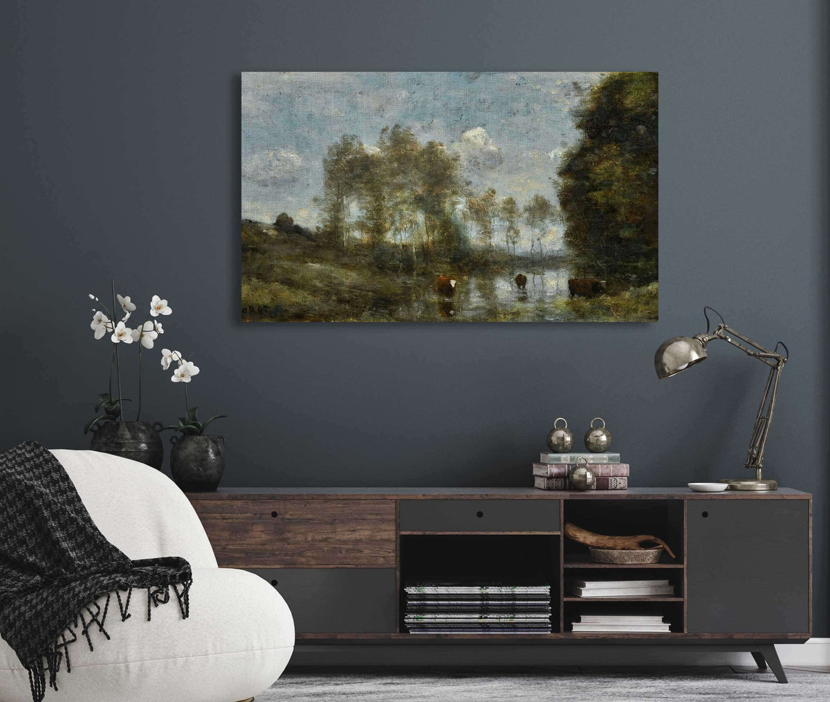 Trois Vaches Dans Un Marais by Jean Baptiste Camille Corot